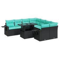 juego sofa jardin 9 piezas con cojines negro poli ratan acacia vidaxl