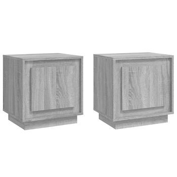 Pack 2 Uds Mesitas De Noche | Mesa Auxiliar | Mesilla Madera Contrachapada Gris 44x35x45 Cm