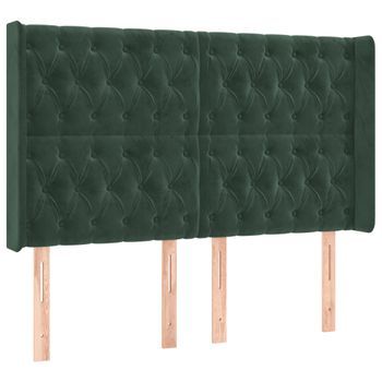 Cabecero Cama Mueble De Dormitorio Con Led De Terciopelo 163 X 16 X 118/128 Cm Verde Oscuro M02_0002034