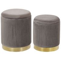 conjunto de 2 pufs con almacenaje tapizados en poliester gris con base dorada diseno moderno mechon horizontal miramar