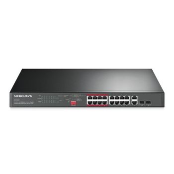 Switch Mercusys 16 puertos PoE+ 10/100 Mbps 2 puertos Gigabit sin gestión montaje en rack