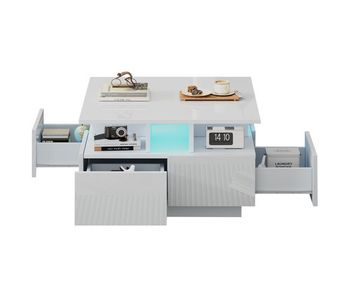 Mesa de centro cuadrada de panel de partículas con 4 cajones y luz led,blanco