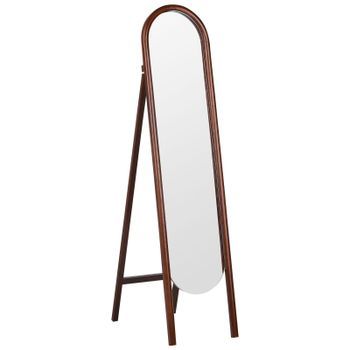 Espejo De Pie Madera Marrón Oscuro 30 X 150 Cm Vidrio Soporte Marco Retro Chelles