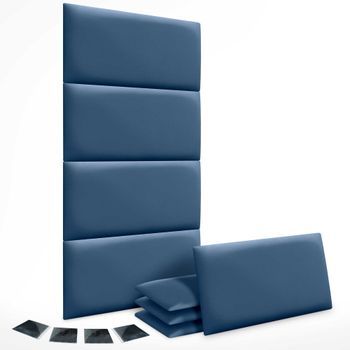 Dhome Juego De 8 Paneles Tapizados De Lino Pack Autoadhesivos Para Pared Acústicos Absorbentes Protección Impactos Cabeceros Decoración (azul, 50x40cm