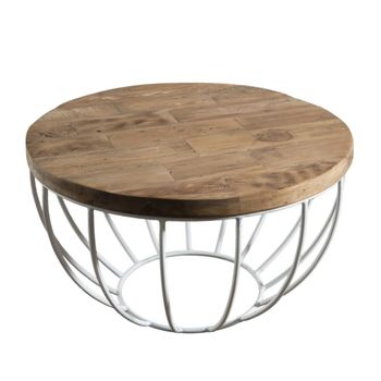 Mesa de centro de madera de teca reciclada y metal blanco d60