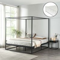 cama con baldaquin kristianstad para dosel  colchon metal 160x200cm - negro encasa