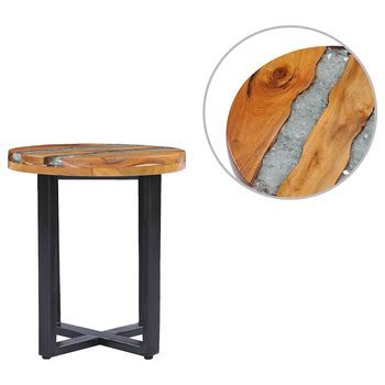 Mesa De Café - Mesa De Centro De Madera Maciza De Teca Y Polirresina 40x45 Cm