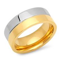 anillo de acero inoxidable parcialmente dorado 8mm