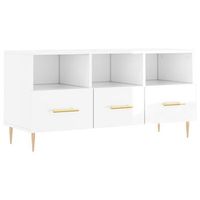 mueble de tv  mueble de salon  mesa de tv madera contrachapada blanco brillo 102x36x50 cm