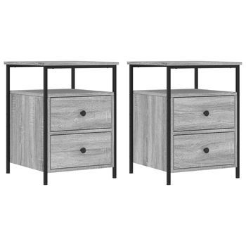 Pack 2 Uds Mesitas Noche | Mesa Auxiliar | Mesilla Madera Ingeniería Gris Sonoma 44x45x60 Cm