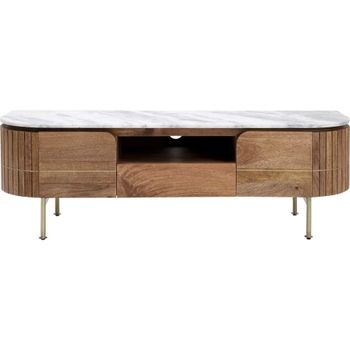 Mueble TV 2 puertas 1 cajón mango macizo y mármol blan