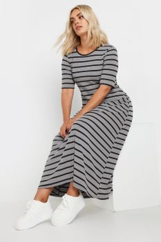 Yours Vestido Largo Gris De Rayas, Mujer Curvy Y Tallas Grandes, Yours