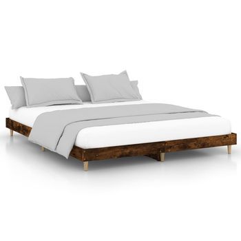 Cama Matrimonial | Cama Para Adultos | Estructura De Cama Madera Contrachapada Roble Ahumado 150x200cm