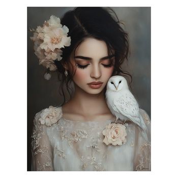 Cuadro mujer con flores y pájaro alu dibond 60x80