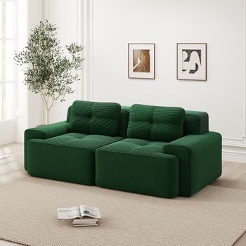Canapé-cama Convertible Modular De 2 Plazas En Terciopelo Acanalado Verde, Asiento Profundo Estilo Nube Cómodo