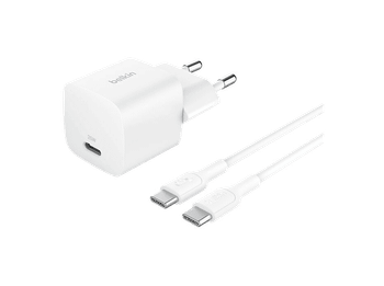 Cargador de pared - Belkin BoostCharge USB-C 25 W + cable a USB-C, Universal, Blanco