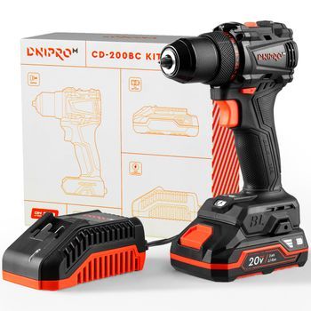 Dnipro-m Taladro Atornillador Brushless 20v 50nm, Batería 2.0ah + Cargador Rápido, Portabrocas 13mm, Maletín – Cd-200bc Kit