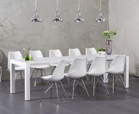 joseph white high gloss extending table with celine chrome leg chairs