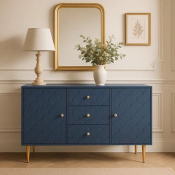 Elegante consola azul marino con diseño de escamas