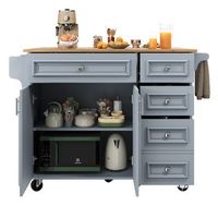 isla de cocina azul claro con mesa abatible y cajones 110x75x92cm mdf y metal