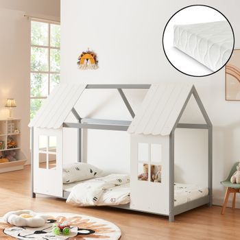 Cama Para Niños Tostedt Con Colchón 90x200 Cm - Gris/blanco [en.casa]
