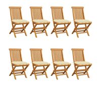 vidaxl sillas de jardin 8 uds teca maciza con cojines blanco crema