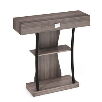 Mesa Consola De Madera Con Cajones, Estructura De Metal, 2 Estantes Y Sistema Antivuelco Gris