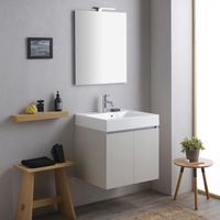 mueble de bano 60cm gris perla con lavabo de resina de marmol y espejo led  valentina