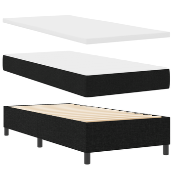 Cama Individual | Cama Con Resortes Y Colchón & Banco Negro 80x200 Cm Tela Cfw63128