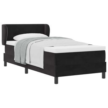 Cama Individual | Cama Para Adulto | Cama Tipo Box Spring Con Cabecera Negro 90 X 200 Cm Terciopelo