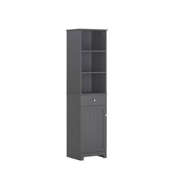 Armario alto de baño con 1 puerta 3 estantes y 1 cajón mdf gris