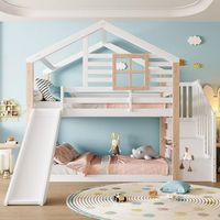 litera infantil tobogan escalera escandinava madera maciza barandilla en 747-1 espacio de almacenamiento