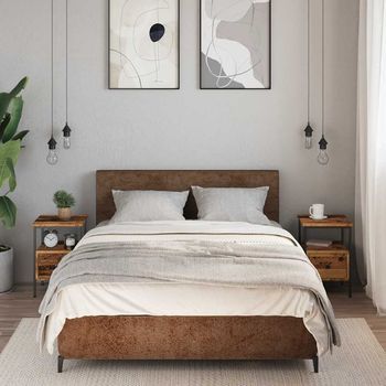 Mesitas De Noche (2 Uds) - Mueble Para Dormitorio - Madera Y Hierro - Madera Envejecida (34x36x50cm)