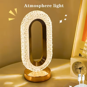 Lámpara de Mesa de Noche para Dormitorio, Luz Táctil Recargable, Lámpara Ovalada Moderna de Cristal, Lámpara de Mesa de Noche para Dormitorio, Sala de Estar, Oficina