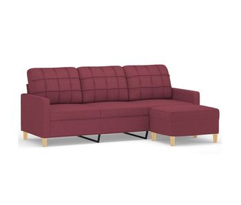Vidaxl sofá de 3 plazas con taburete de tela rojo tinto 180 cm