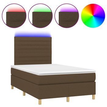 Cama Matrimonial | Cama Para Adultos | Cama Box Spring Con Colchón Y Led Tela Marrón Oscuro 120x190 Cm
