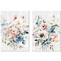 set 2 cuadros lienzo blanco rosa y azules