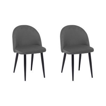 Conjunto De 2 Sillas De Comedor Con Asiento Tapizado En Terciopelo Gris Con Patas Inclinadas Negras Diseño Retro Moderno Visalia