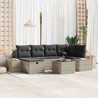 conjunto de sofa de jardin de 7 piezas con cojines de ratan sintetico gris claro v5948 unico  beige