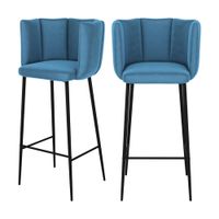 set de 2 sillas de bar de terciopelo azul 75 cm