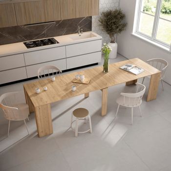 Mesa de comedor extensible efecto madera roble 302x90x77cm