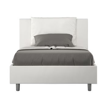 Cama Para Adultos Moderna Con Cojines Acolchados De Piel Sintética Anja.-color Blanco-ropa De Cama 120x190 Cm