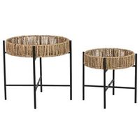 mesita auxiliar set 2 metal fibra 49x49x44 negro