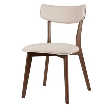 Silla de comedor con estructura de nogal y asiento beige.