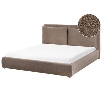 Cama De Agua Moderna De Bouclé 160 X 200 Cm Cabecero Tapizado Y Acolchado Marrón Bajonna