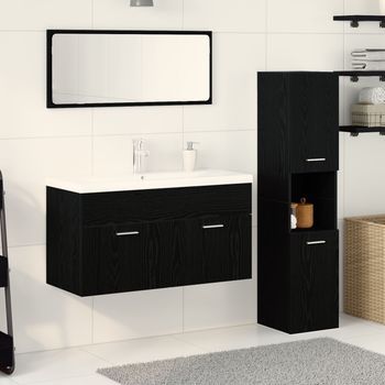 Juego De Muebles De Baño Juego De 3 Roble Negro V8121 Unico / Negro