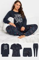 yours conjunto 4 prendas pijama azul marino algodon con estrellas