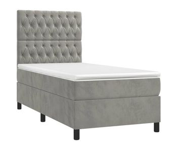 Cama box spring colchón y led terciopelo gris claro 80x200 cm diseño de botones
