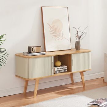 Mueble De Tv Tysvær Con 2 Puertas 120x40x58 Cm - Bambú/branco Crema [en.casa]