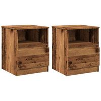pack 2 uds mesitas de noche  mesilla de noche madera ingenieria envejecida 40x40x50 cm